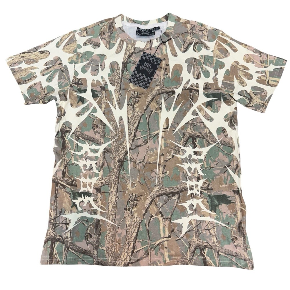 NEW Rebel Vengeance Camo Graphic T Shirt Woodland Streetwear‎ Mens L